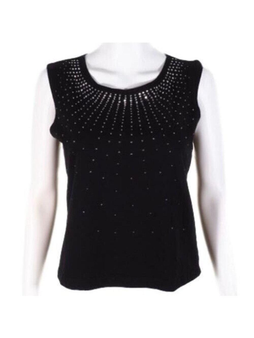 Knit de Knit Top Size Small Sunburst Embellished Studs Silver Black Stretch
